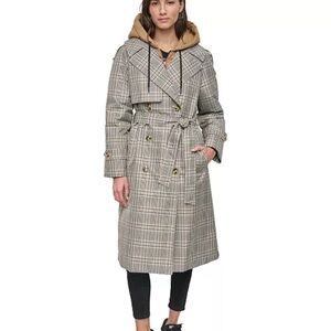 DKNY Jeans Women's Mixed-Media Puffer Trench Coat